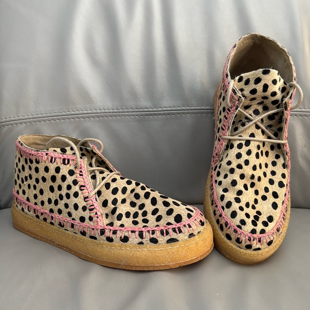 Chic Polka Dot Ankle Boots with Pink Trim